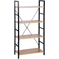 WOLTU Estantería con 4 Escalera Soporte de la Planta Estante de Almacenamianto de Madera de AceroRoble Claro+ Negro…